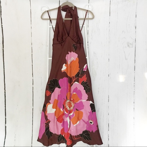 Banana Republic Dresses & Skirts - Banana Republic Brown Silk Floral Halter Dress